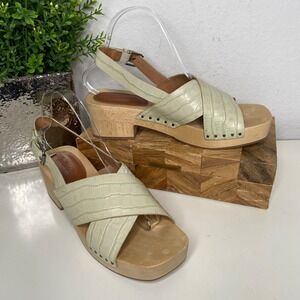 Madewell Farrah Light Green Croc Embossed Leather Slingback Clog Sandals Size 9
